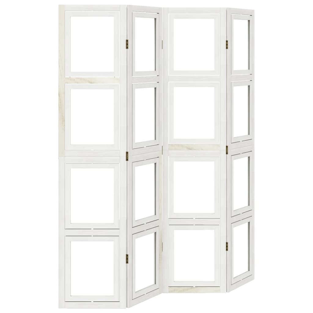 Room Divider 4 Panels White Solid Wood Paulownia